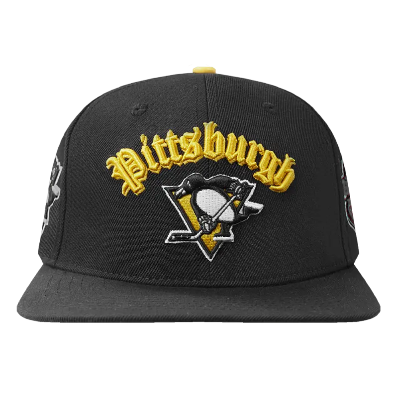 nhl pittsburgh penguins old english unisex 6 panel snapback hat black